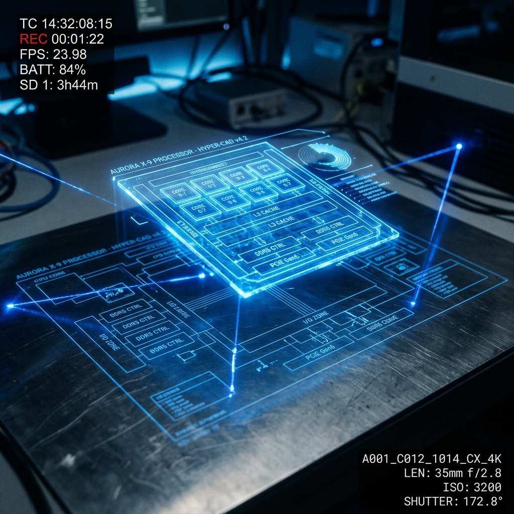 Futuristic holographic CAD processor layout modeling